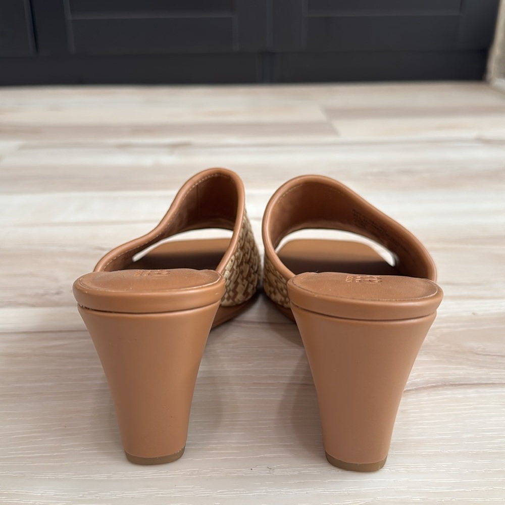 Nordstrom Fatima Wedge Sandal Raffia Slide Mule Heels Tan 8.5 NWT - Picture 6 of 7